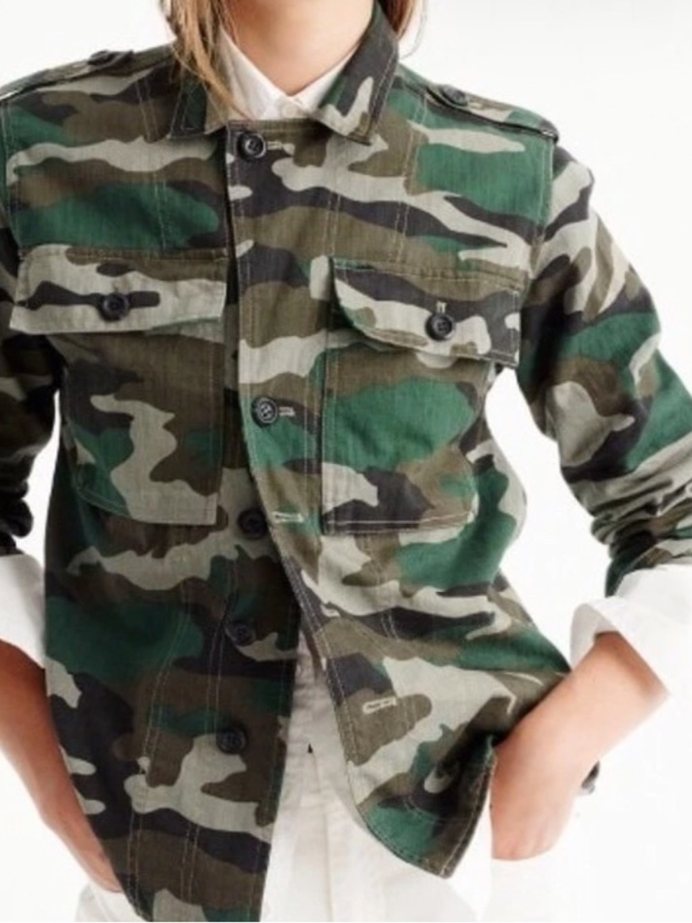 J.Crew Camo Utility Jacket XS Military Field Shirt 100% Cotton